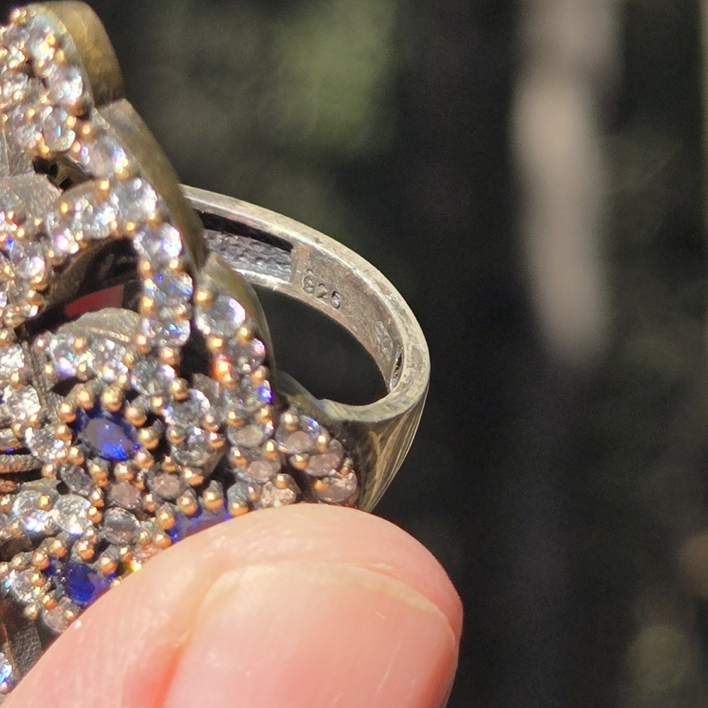 Sapphire & Topaz Sterling Bronze&Gold Cocktail Ring Sz7 - Picture 10 of 10